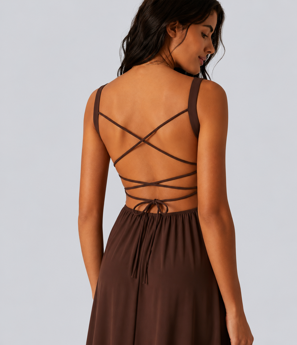 Crisscross Back Flowy Midi Dress (Built-in Bra)