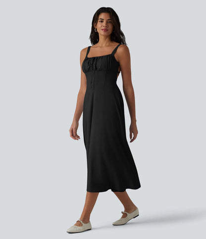 Crisscross Back Flowy Midi Dress (Built-in Bra)