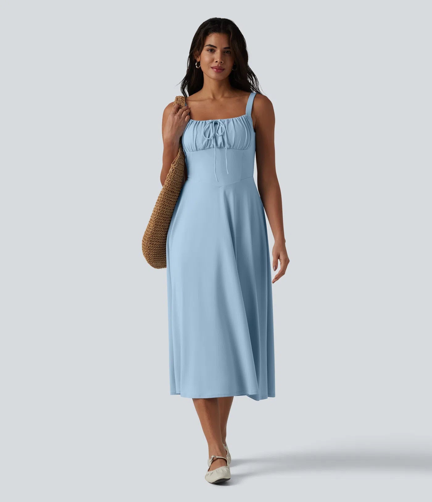 Crisscross Back Flowy Midi Dress (Built-in Bra)
