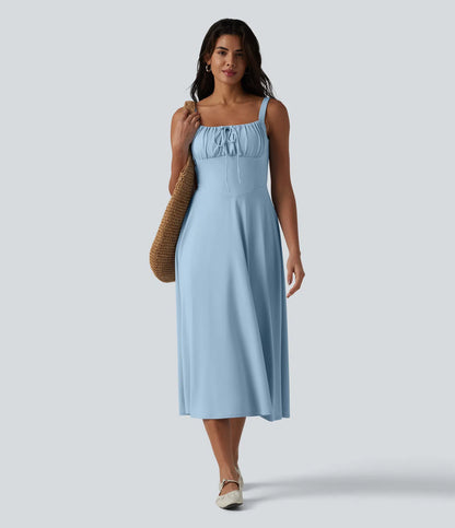 Crisscross Back Flowy Midi Dress (Built-in Bra)