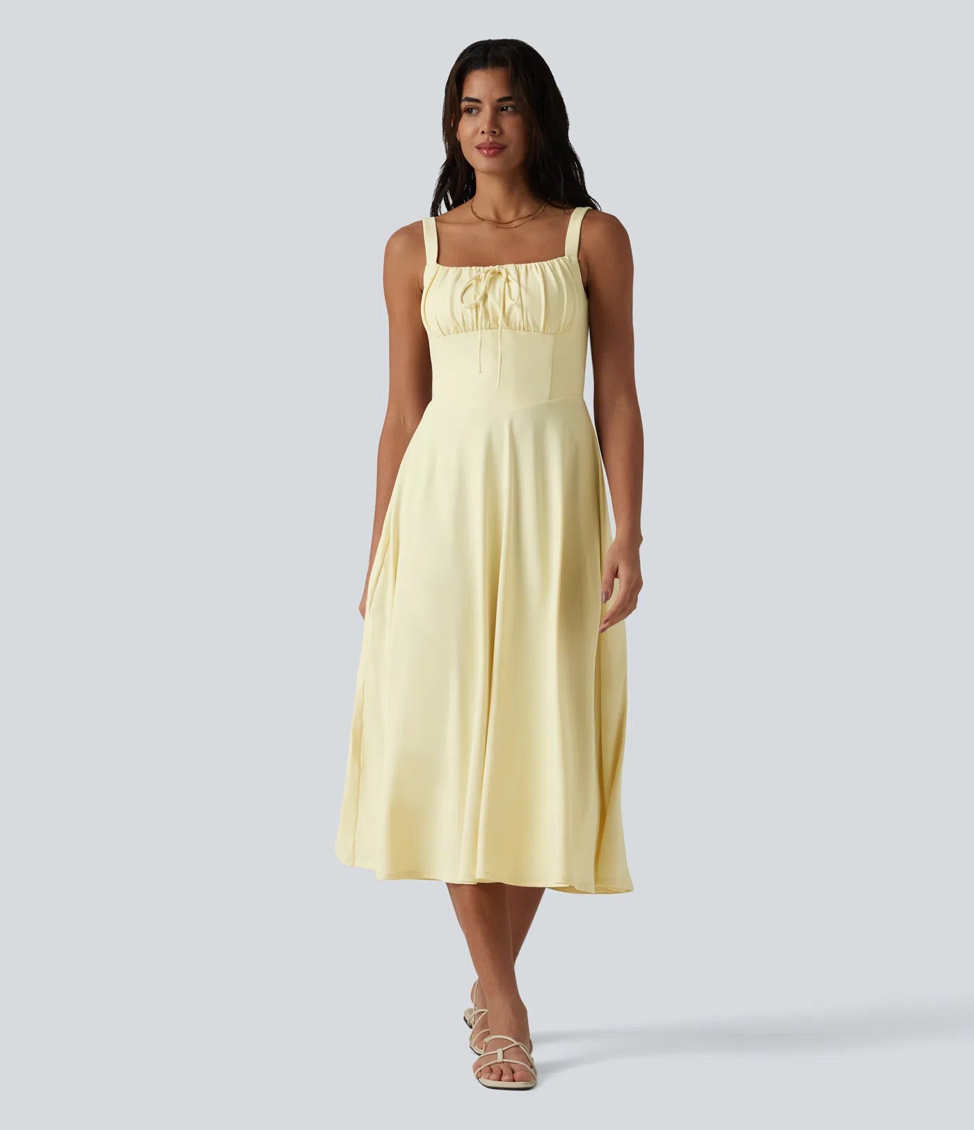 Crisscross Back Flowy Midi Dress (Built-in Bra)