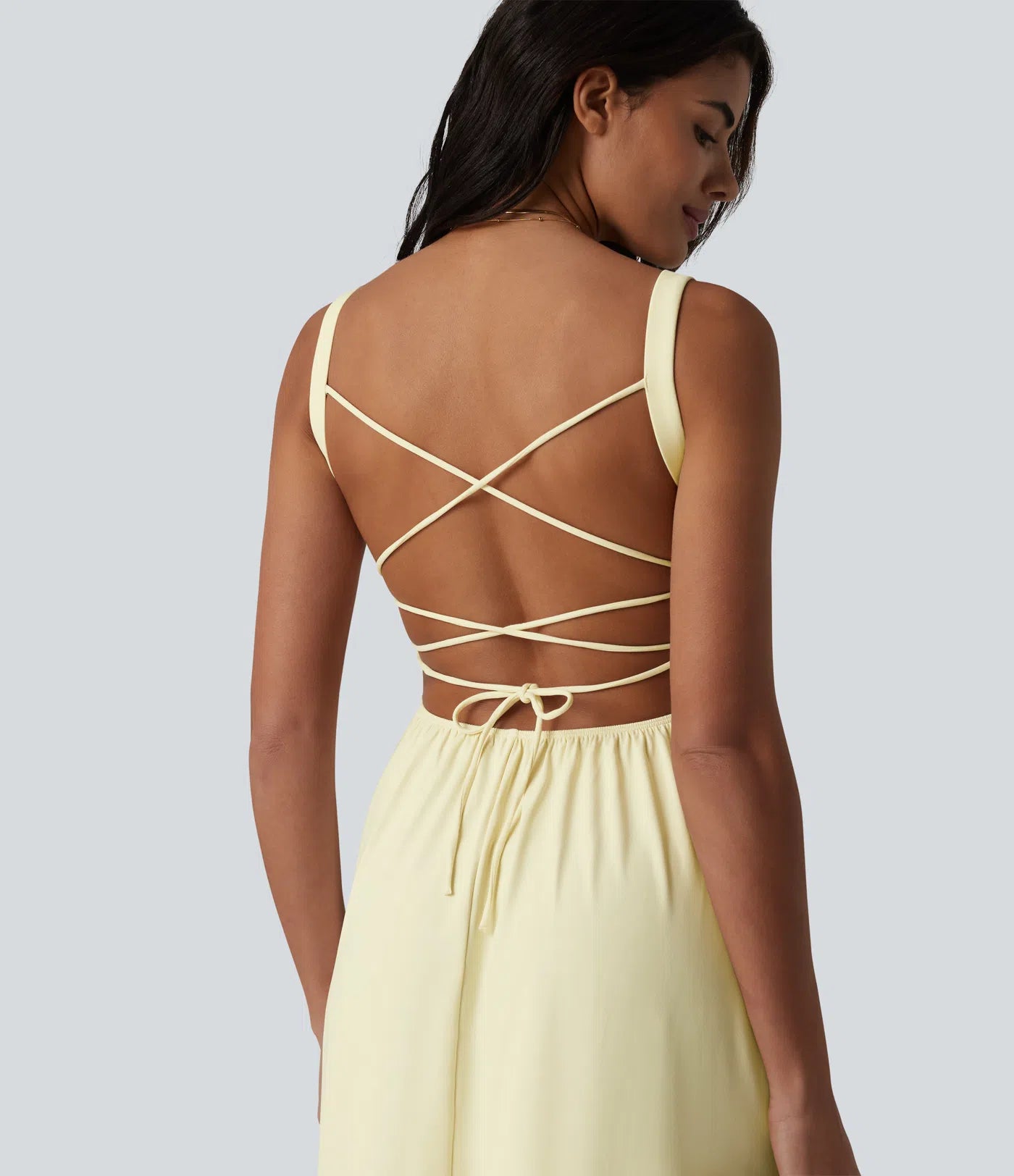 Crisscross Back Flowy Midi Dress (Built-in Bra)