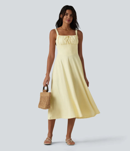 Crisscross Back Flowy Midi Dress (Built-in Bra)