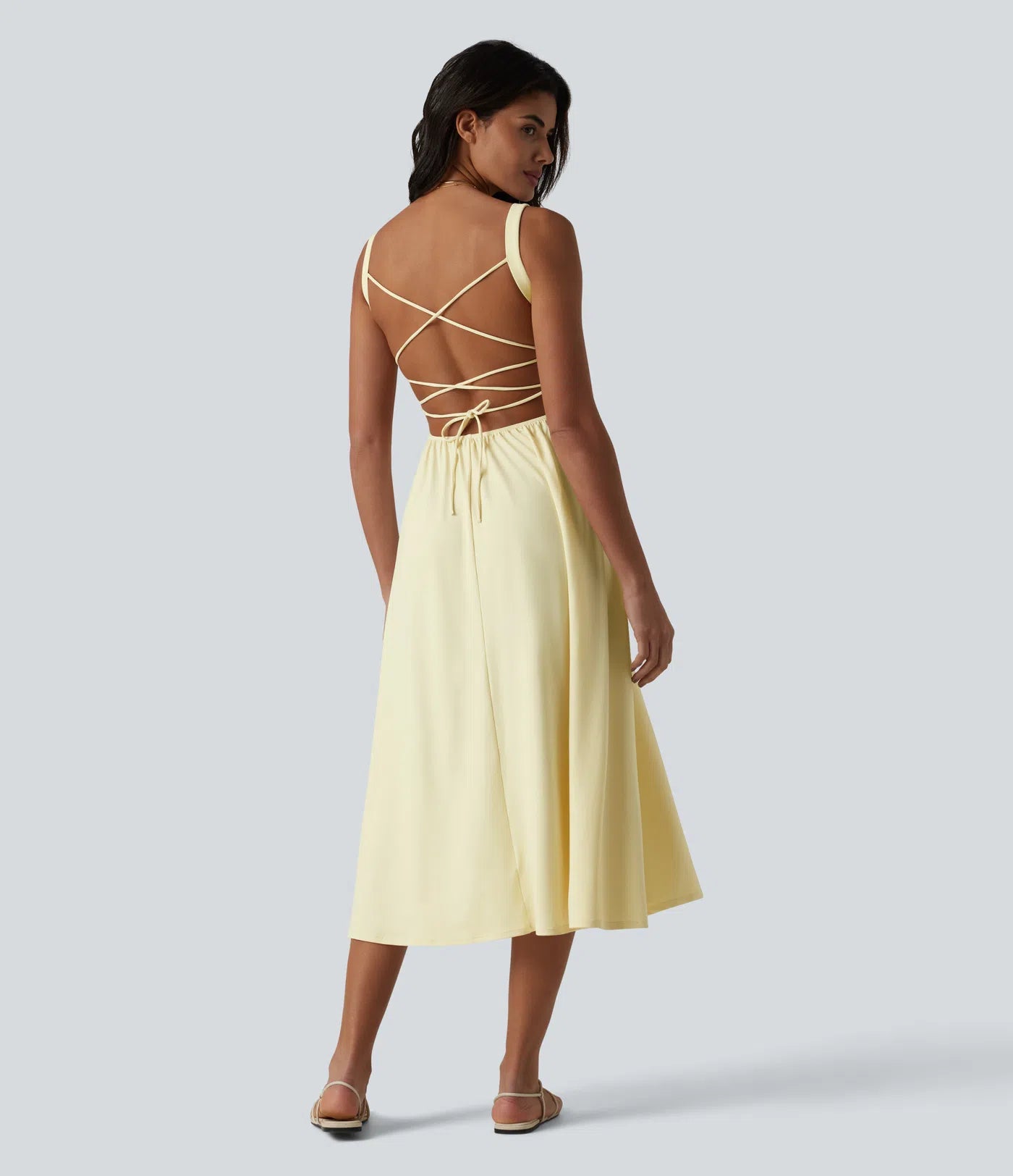 Crisscross Back Flowy Midi Dress (Built-in Bra)