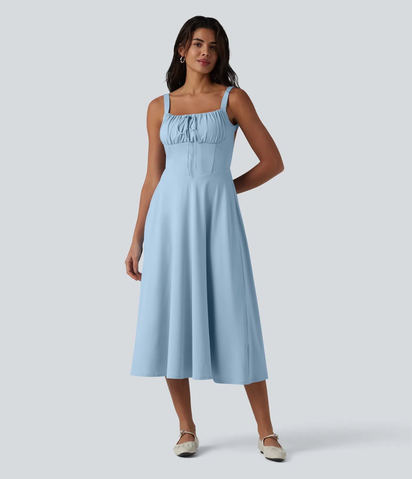 Crisscross Back Flowy Midi Dress (Built-in Bra)