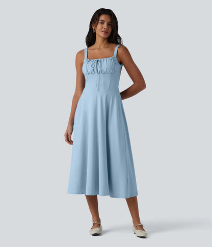 Crisscross Back Flowy Midi Dress (Built-in Bra)