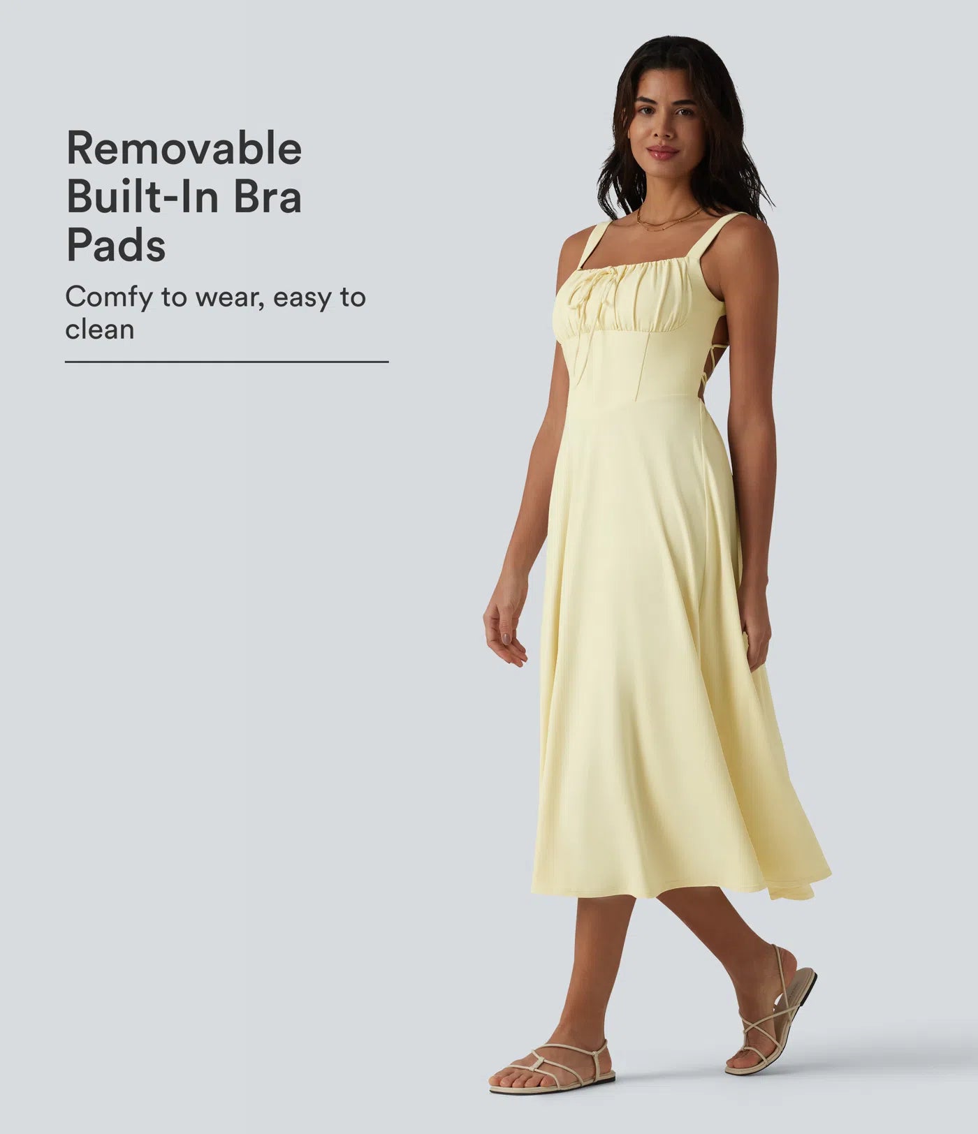 Crisscross Back Flowy Midi Dress (Built-in Bra)