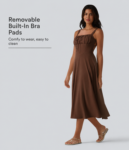 Crisscross Back Flowy Midi Dress (Built-in Bra)